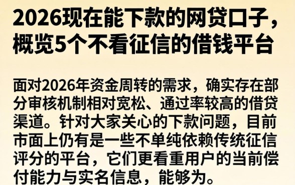 2026现在能下款的网贷口子,概览5个不看征信的借钱平台
