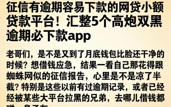 征信有逾期容易下款的网贷小额贷款平台，汇整5个高炮双黑逾期必下款app
