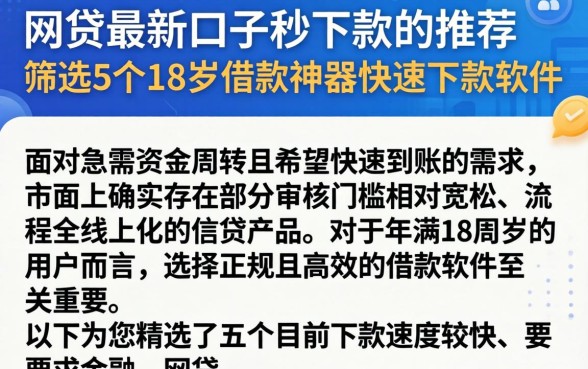 网贷最新口子秒下款的推荐，筛选5个18岁借款神器快速下款软件