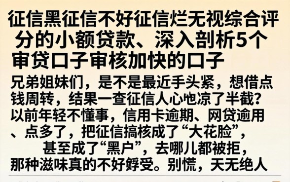 征信黑征信不好征信烂无视综合评分的小额贷款，深入剖析5个审贷口子审核加快的口子