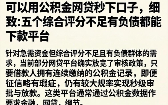 可以用公积金网贷秒下口子,细致阐述五个综合评分不足有负债都能下款平台