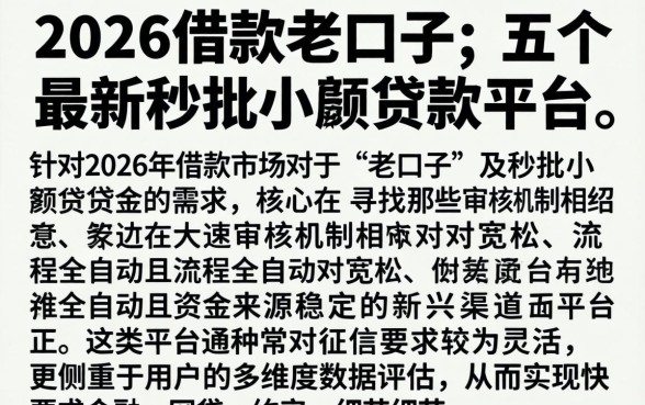 2026借款老口子，详细阐述五个最新秒批小额贷款平台
