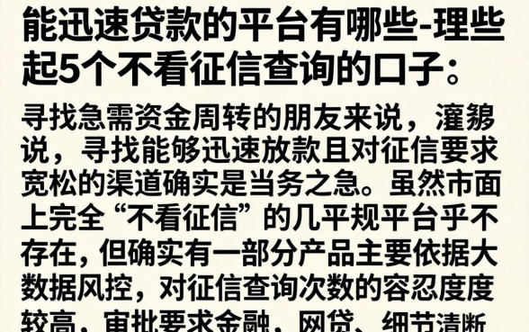 能迅速贷款的平台有哪些，理出5个不看征信查询的口子
