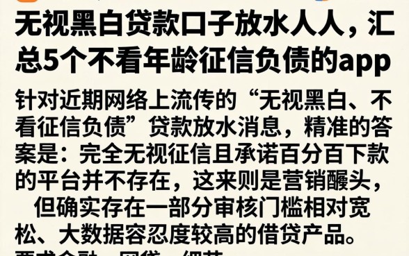 无视黑白贷款口子放水人人，汇总5个不看年龄征信负债的app