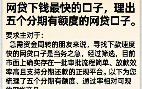 网贷下钱最快的口子，理出五个分期有额度的网贷口子