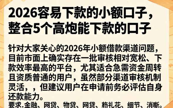 2026容易下款的小额口子，整合5个高炮能下款的口子