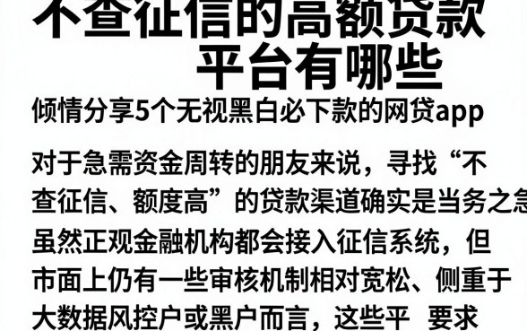 不查征信的高额贷款平台有哪些,倾情分享5个无视黑白必下款的网贷app