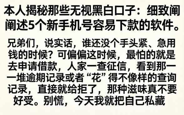 本人揭秘那些无视黑白的口子，细致阐述5个新手机号容易下款的软件