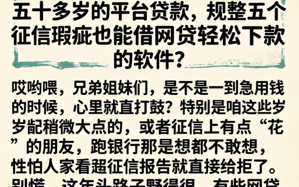 五十多岁的平台贷款,规整五个征信瑕疵也能借网贷轻松下款的软件