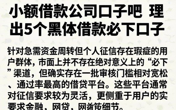 小额借款公司口子吧，理出5个黑户借款必下口子