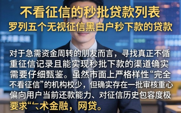 不看征信的秒批贷款列表，罗列五个无视征信黑白户秒下款的贷款