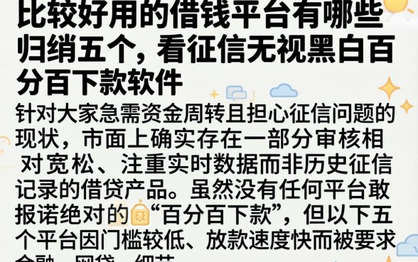 比较好用的借钱平台有哪些,归纳五个不看征信无视黑白百分百下款软件