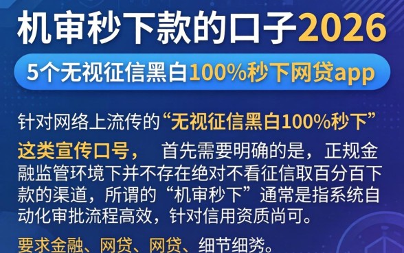 机审秒下款的口子2026，概括5个无视征信黑白100%秒下网贷app