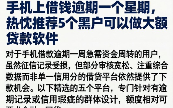 手机上借钱逾期一个星期,热忱推荐5个黑户可以做大额贷款软件