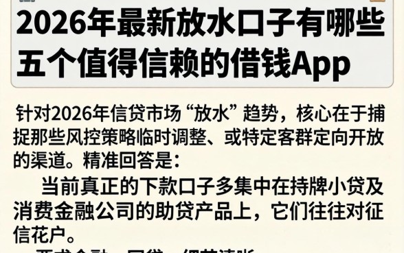 2026年最新放水口子有哪些，细致阐述五个值得信赖的借钱app