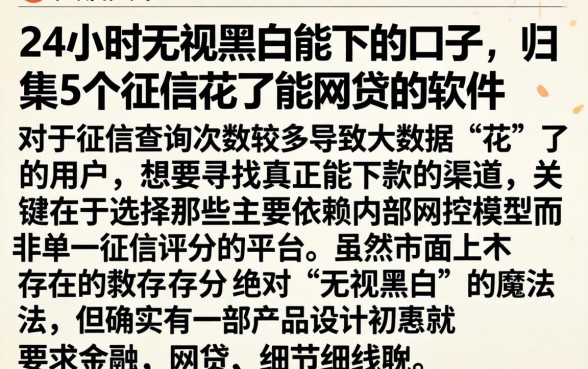 24小时无视黑白能下的口子，归集5个征信花了能网贷的软件
