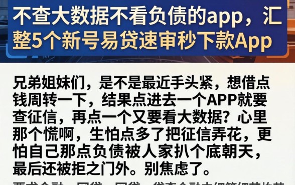 不查大数据不看负债的app,汇整5个新号易贷速审秒下款app