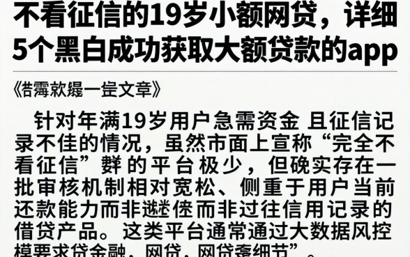 不看征信的19岁小额网贷，详细阐述5个黑户成功获取大额贷款的app