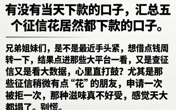 有没有当天下款的口子，汇总五个征信花居然都下款的口子