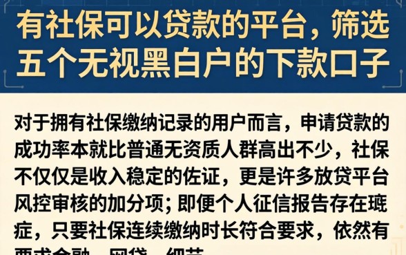 有社保可以贷款的平台，筛选五个无视黑白户的下款口子
