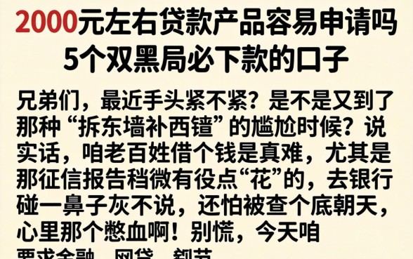 2000元左右的贷款产品容易申请吗，概括5个双黑户必下款的口子