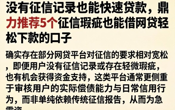 没有征信记录也能快速贷款，鼎力推荐5个征信瑕疵也能借网贷轻松下款的口子