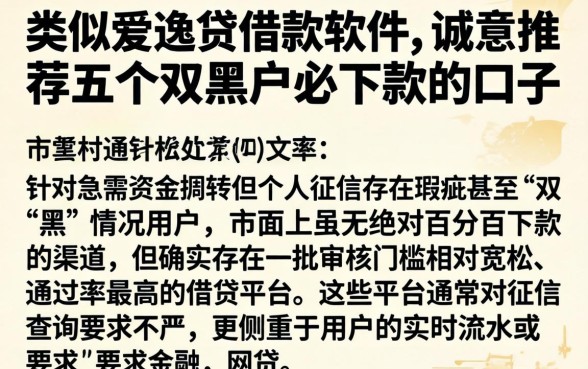 类似爱逸贷的借款软件，诚意推荐五个双黑户必下款的口子