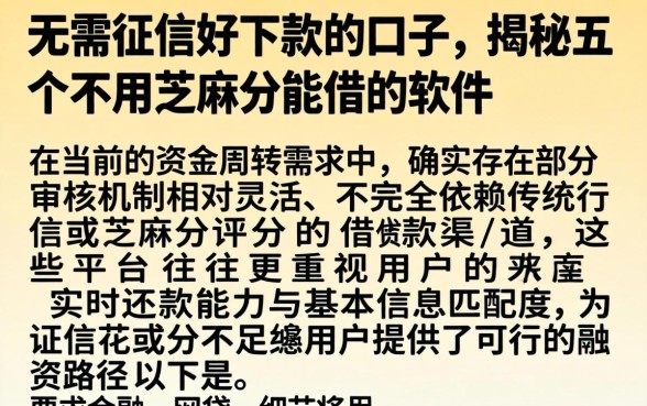 无需征信好下款的口子,揭秘五个不用芝麻分能借的软件