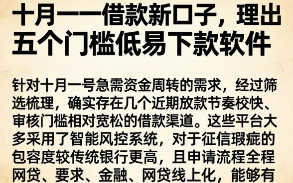 十月一号借款新口子,理出五个门槛低易下款软件