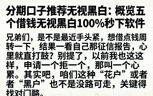 分期口子推荐无视黑白，概览五个借钱无视黑白100%秒下软件