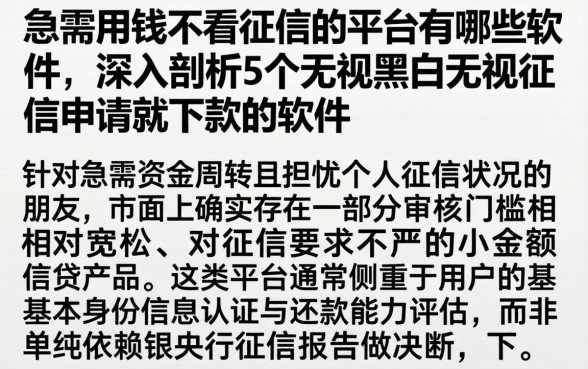 急需用钱不看征信的平台有哪些软件,深入剖析5个无视黑白无视征信申请就下款的软件