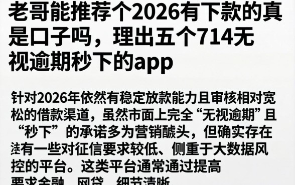 老哥能推荐个2026有下款的真是口子吗，理出五个714无视逾期秒下的app