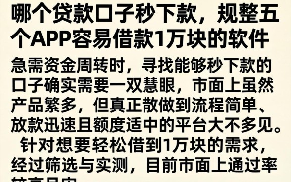 哪个贷款口子秒下款,规整五个APP容易借款1万块的软件