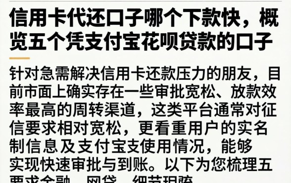 信用卡代还的口子哪个下款快，概览五个凭支付宝花呗贷款的口子