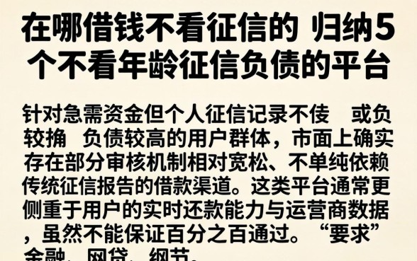 在哪借钱不看征信的,归纳5个不看年龄征信负债的平台