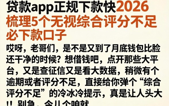 贷款app正规下款快2026，梳理5个无视综合评分不足必下款口子