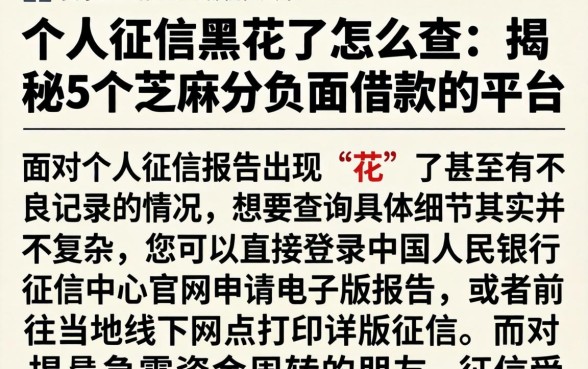 个人征信黑花了怎么查，揭秘5个芝麻分负面借款的平台