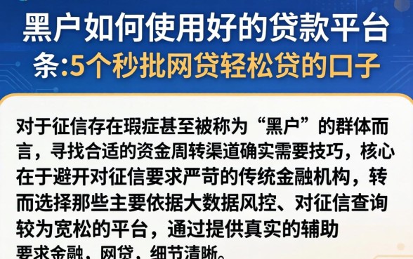 黑户如何使用好的贷款平台，条列5个秒批网贷轻松贷的口子
