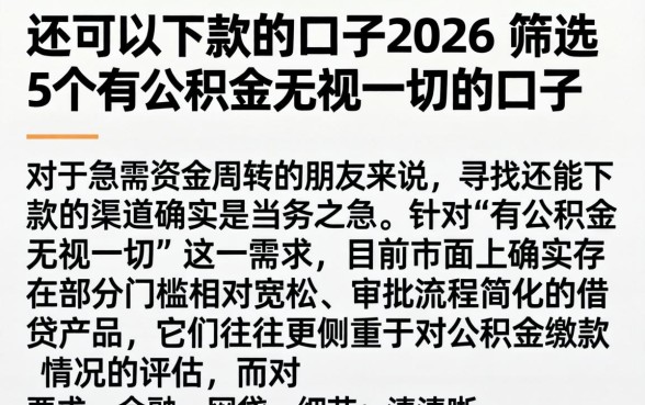 还可以下款的口子2026，筛选5个有公积金无视一切的口子