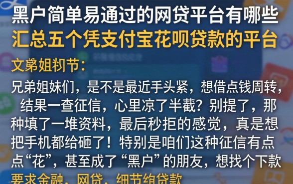 黑户简单易通过的网贷平台有哪些，汇总五个凭支付宝花呗贷款的平台