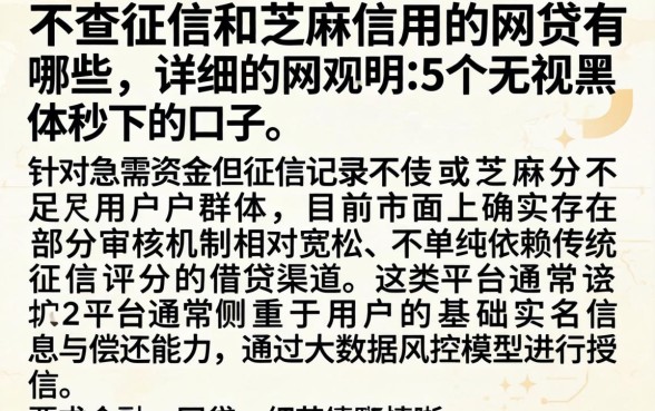 不查征信和芝麻信用的网贷有哪些，详尽说明5个无视黑户秒下的口子