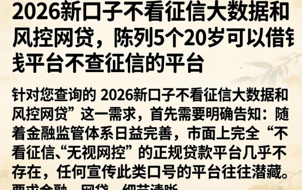 2026新口子不看征信大数据和风控网贷，陈列5个20岁可以借钱平台不查征信的平台