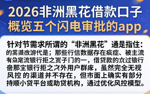 2026非洲黑花借款口子,概览五个闪电审批的app