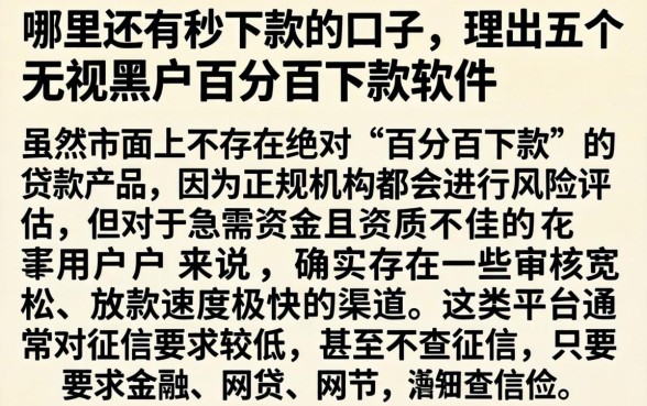 哪里还有秒下款的口子，理出五个无视黑户百分百下款软件