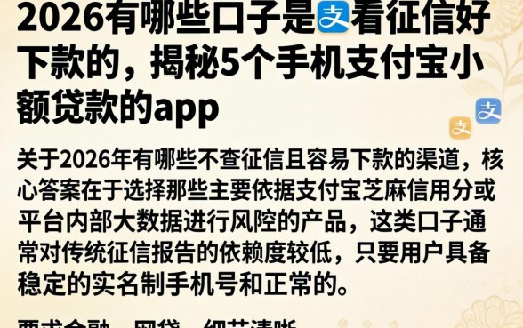 2026有哪些口子是不看征信好下款的，揭秘5个手机支付宝小额贷款的app