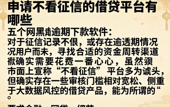 申请不看征信的借贷平台有哪些，详细阐述五个网黑逾期下款软件