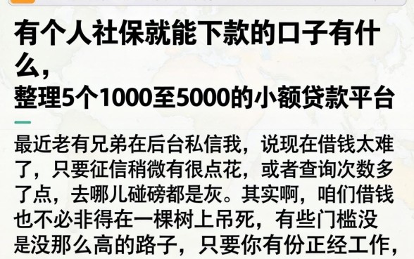 有个人社保就能下款的口子有什么，整理5个1000至5000的小额贷款平台