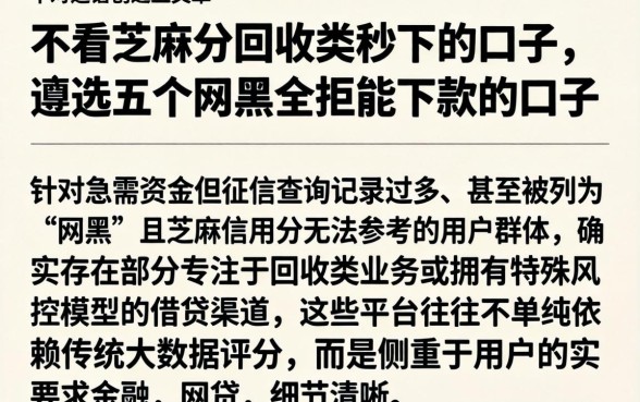 不看芝麻分回收类秒下的口子,遴选五个网黑全拒能下款的口子