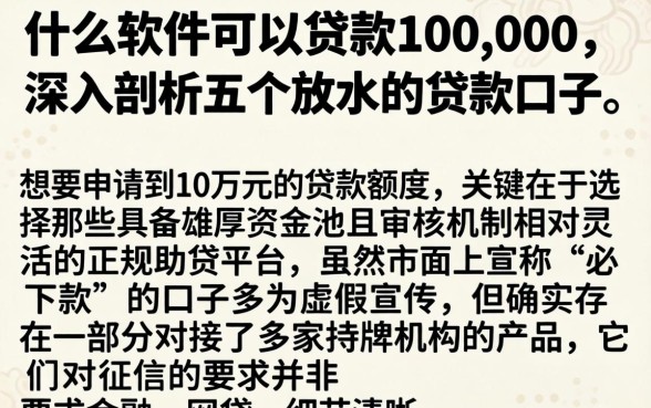 什么软件可以贷款100,000,深入剖析五个放水的贷款口子