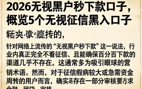 2026无视黑户秒下款口子，概览5个无视征信黑户口子